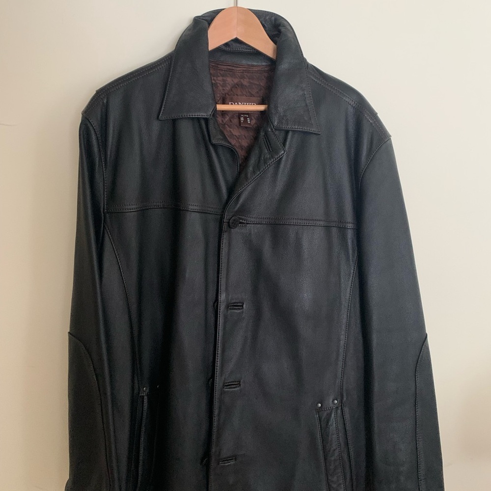 Mens Danier Black Leather Lined Jacket